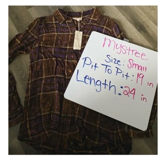 MYSTREE Washed Plaid Flannel Top - Picture 8 of 8